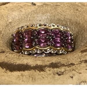 Gems En Vogue Ring Size 9 Sterling Silver Two Tone Band w/ Purple Sapphires